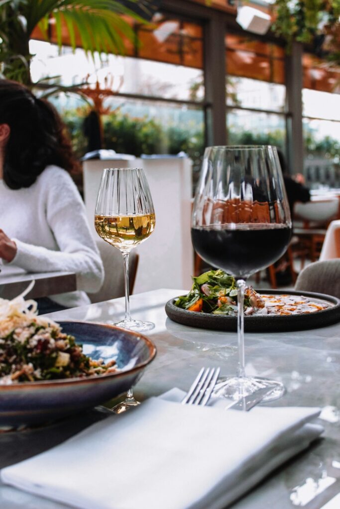 table with food and wine